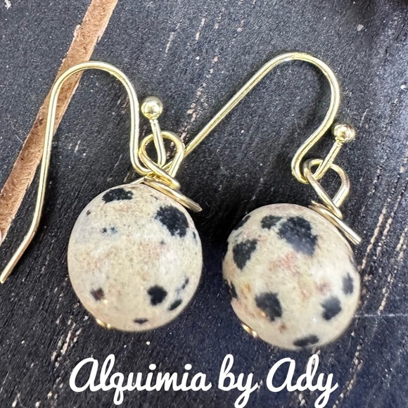 Alquimia Gold and Cream Dalmatian jasper Earrings - Picture 1 of 1